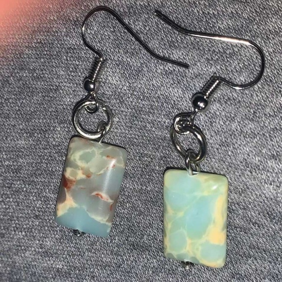 Rectilinear Shoushan Stone Agalmatolite Pagodite Marbled Geometric O-Ring Dangle - Picture 10 of 10